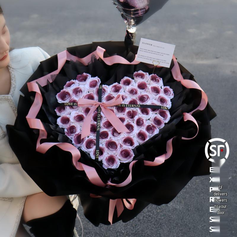 Valentine's Day Plum Rose Soap & Preserved Flower Gift for Girlfriend or Best Friend