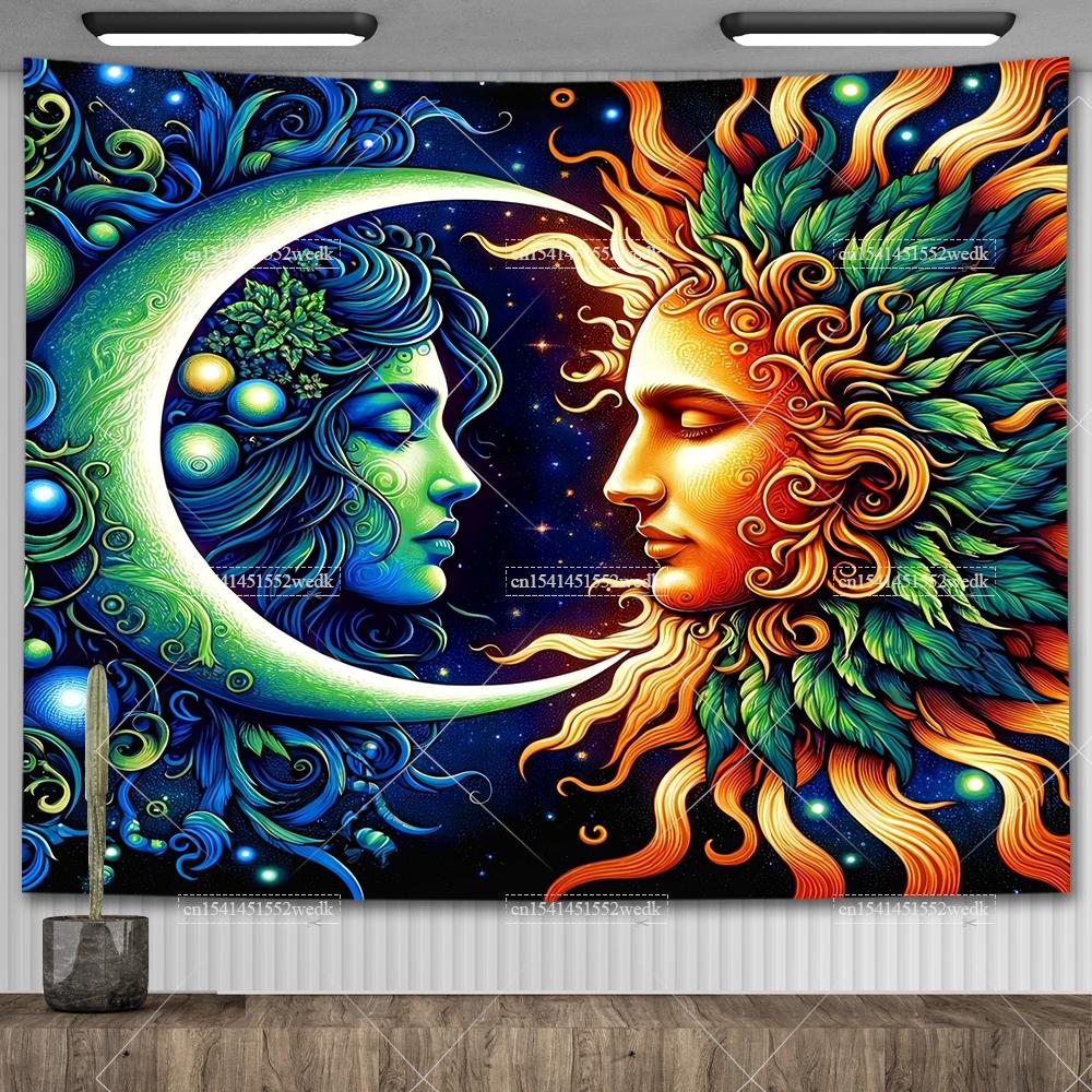 Mandala Półksiężyca Słońce Gobelin Gobelin Wiszący na Ścianie Boho Wiedźmiński Gobeliny Wystrój Pokoju Flagi Domowe
