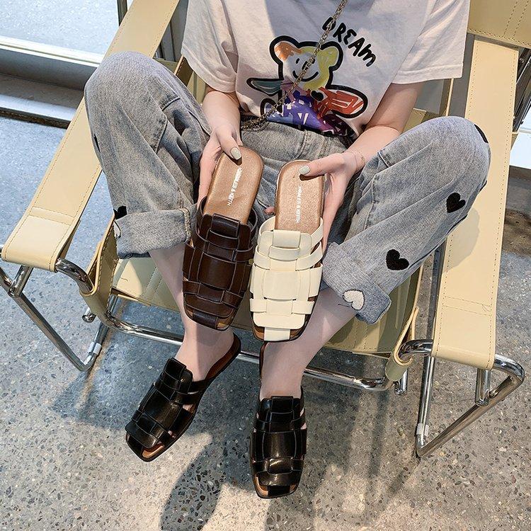Spring and summer new British style woven with bag head half drag lazy slippers flat shoes sandals