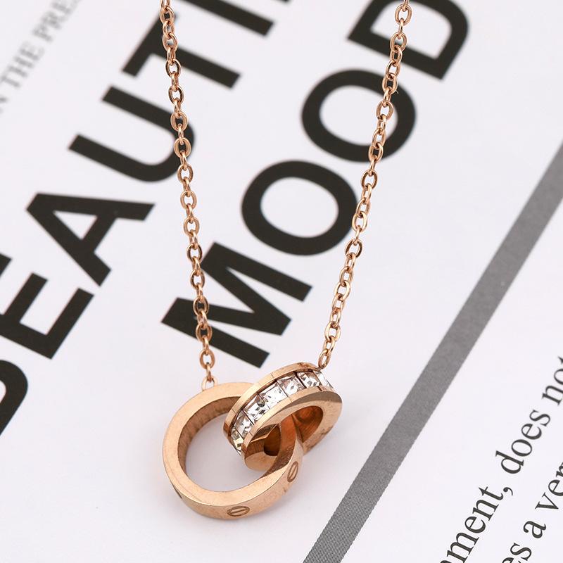 

Korean Elegant Style Rose Gold Geometric Double Circle Necklace For 75cm Women