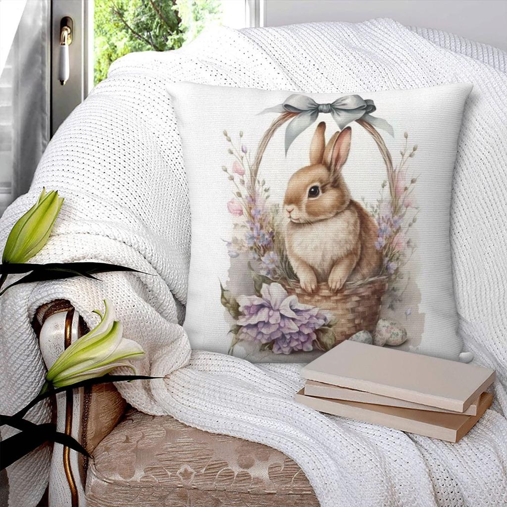 Cute Easter Rabbit Pillow Cover Eggs Cute Funny Pillow Case For Sofa Bedroom Home Decor Cushion Cover Square Pillowcases