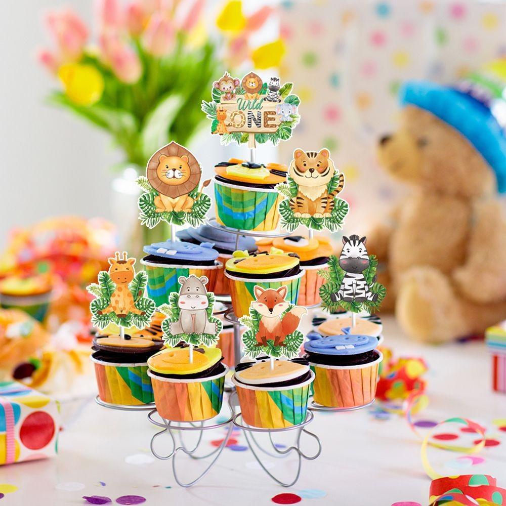Theme Animal Forest Tiger Elephant Fox Pattern Cake Decoration Plugin Paper