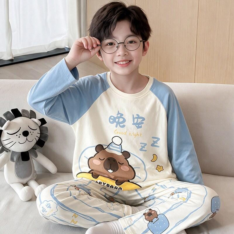 Boys Cotton Pajama Set Long Sleeve Thin Winter Sleepwear Kids 8 Years Cartoon Print Comfortable Home Wear