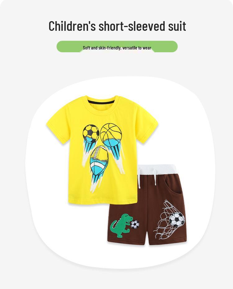 European & American Style Boys' Casual Knit Cotton Shorts & T-shirt Set - Toddler 2-Piece