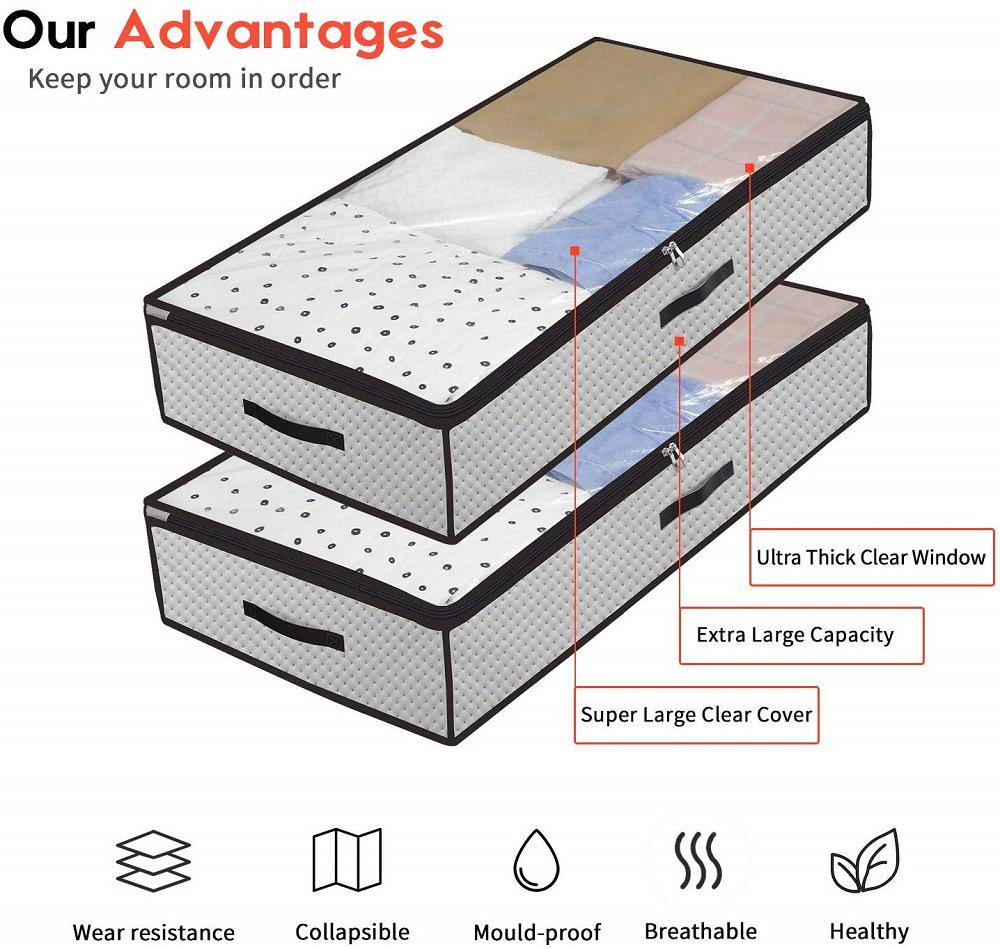 Foldable Non-Woven Under-Bed Storage Bags: Dustproof, Moistureproof, 2-Pack Quilt & Clothes Organizer