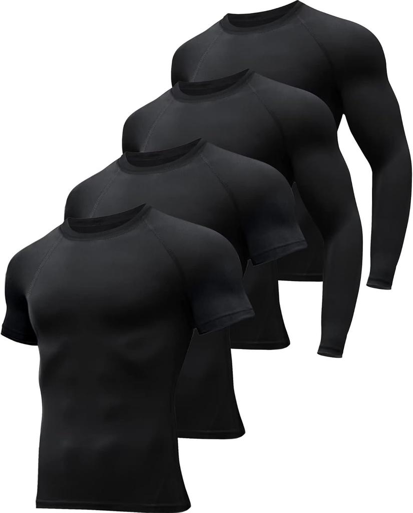 4 Pack Men's Workout Compression Shirts Short Sleeve Shirts