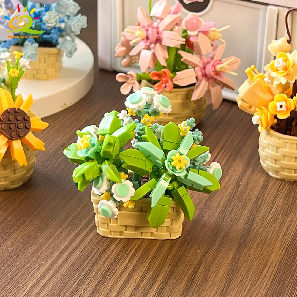 HUIQIBAO Model Floare Eternă Buchet Plantă la Ghiveci Micro Blocuri de Construcție MOC DIY Decor Birou Acasă Jucărie Cărămidă Pentru Copii