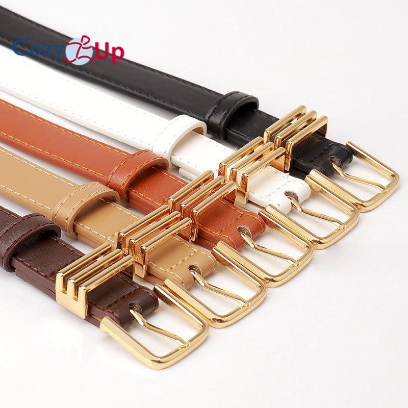 Women Leather Belt with Gold Buckle Ladies Faux Leather Belt for Jeans Pants