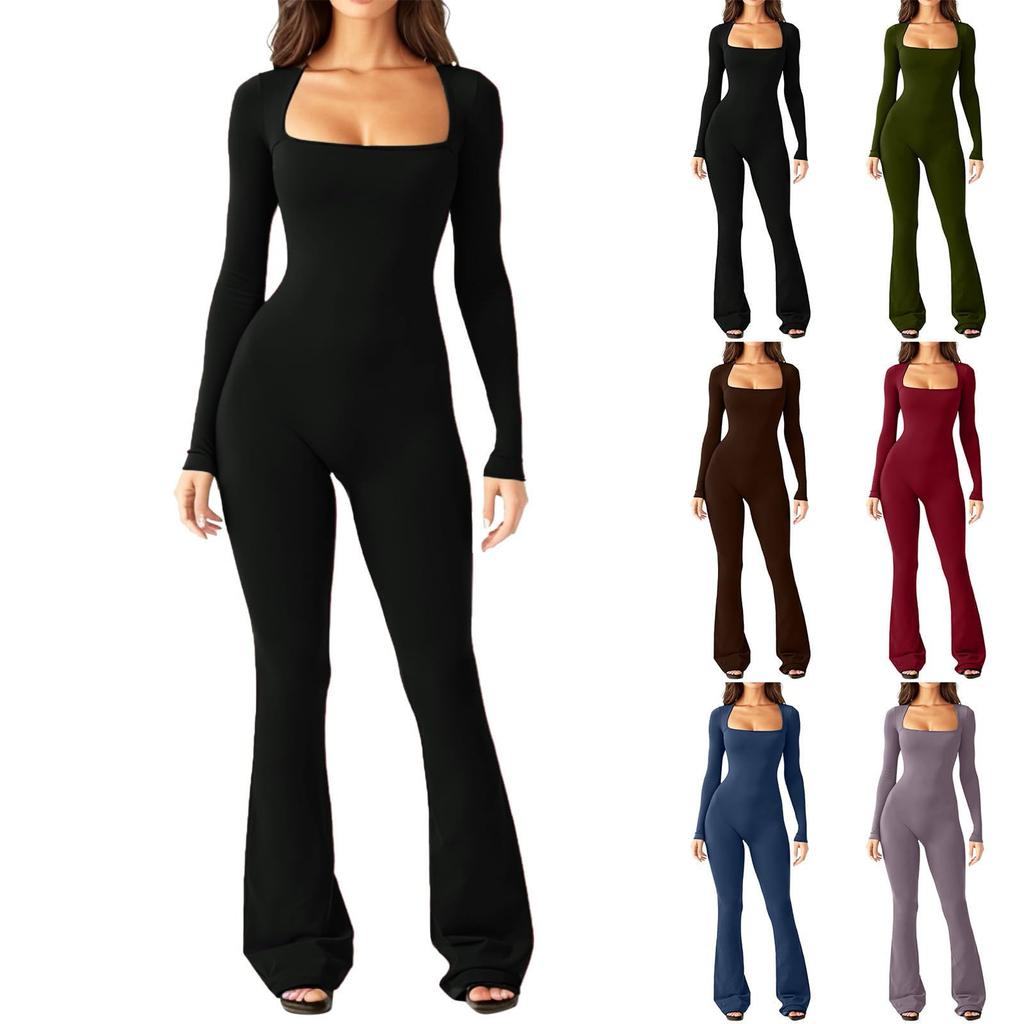 Dámské kombinézy s širokými nohavicemi pro ženy s dlouhým rukávem, sexy bodycon, ležérní unitard, cvičební outfity na podzim