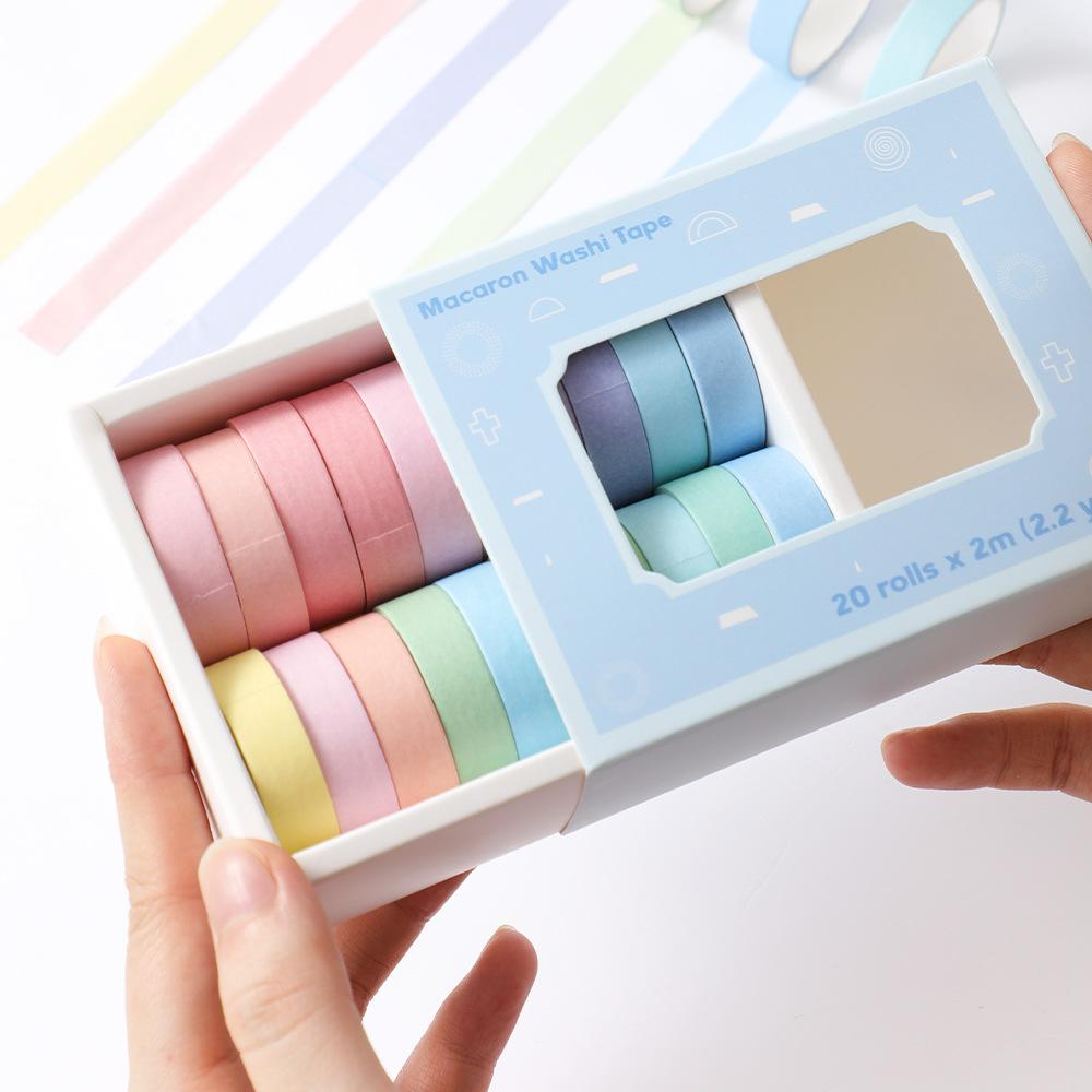 20 Rolls Macaron Washi Tape Set Rainbow Masking Tape Set 10mm(0.4 Inch) Wide Colorful Decorative Tape For DIY Art Craft