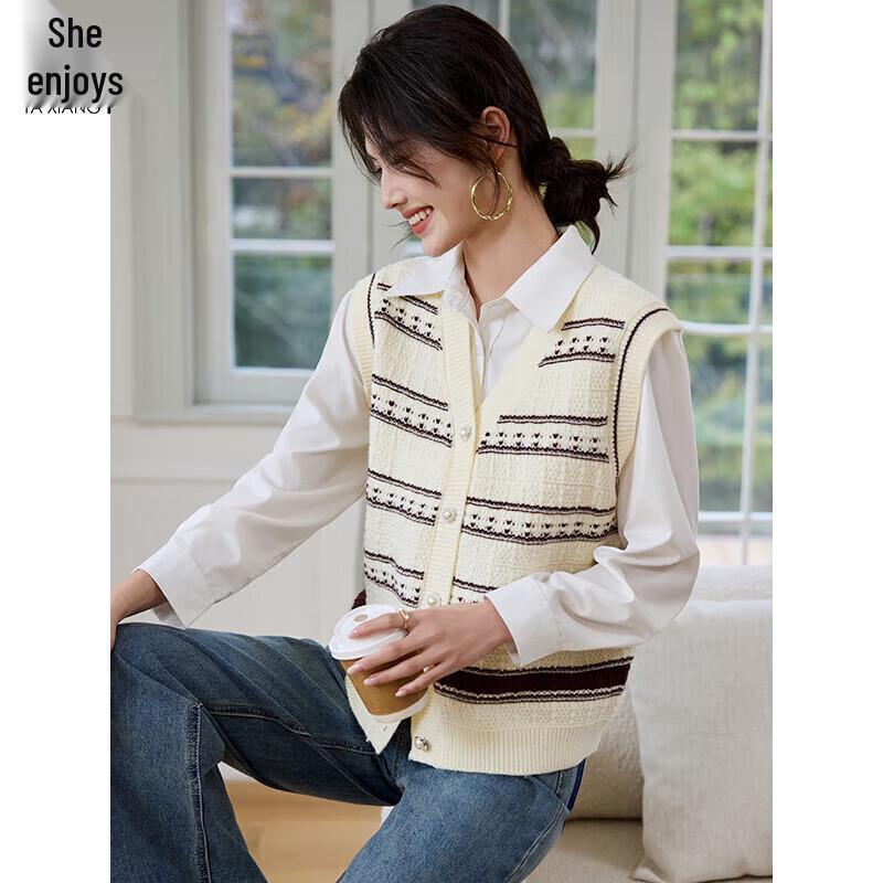 

Women s French Striped Knit Vest Cardigan M