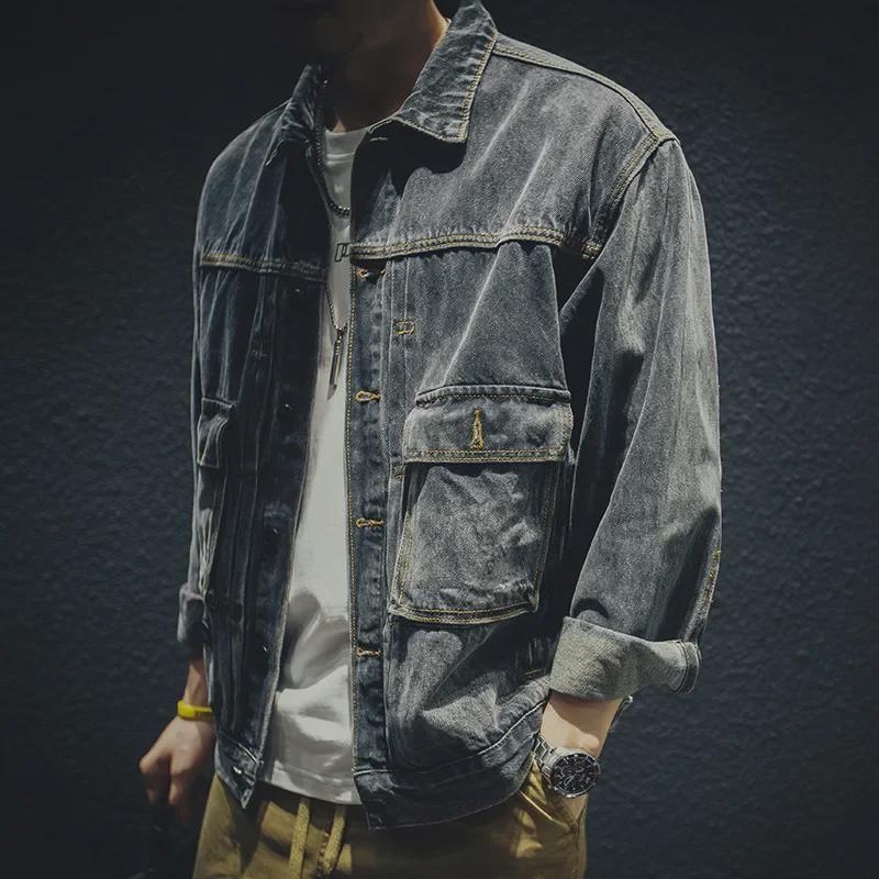 Men's Loose Fit Japanese Retro Denim Jacket - Black