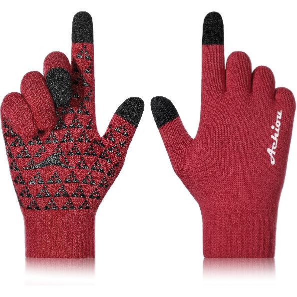 Achiou Winter Gloves for Men and Women, Touchscreen Soft Knit Gloves