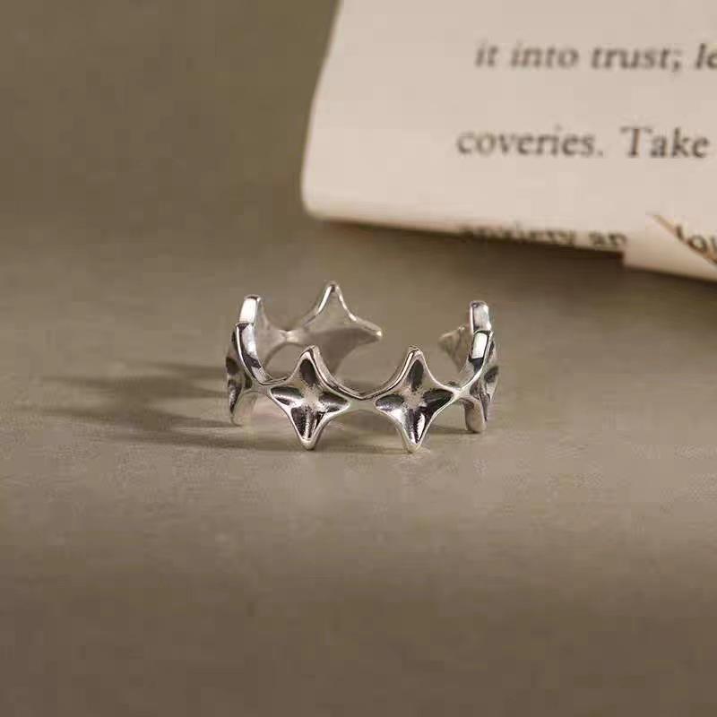 Tide Little White 925 Sterling Silver Starburst Open Ring - Women's Cool, Fashionable, and Unique Style.