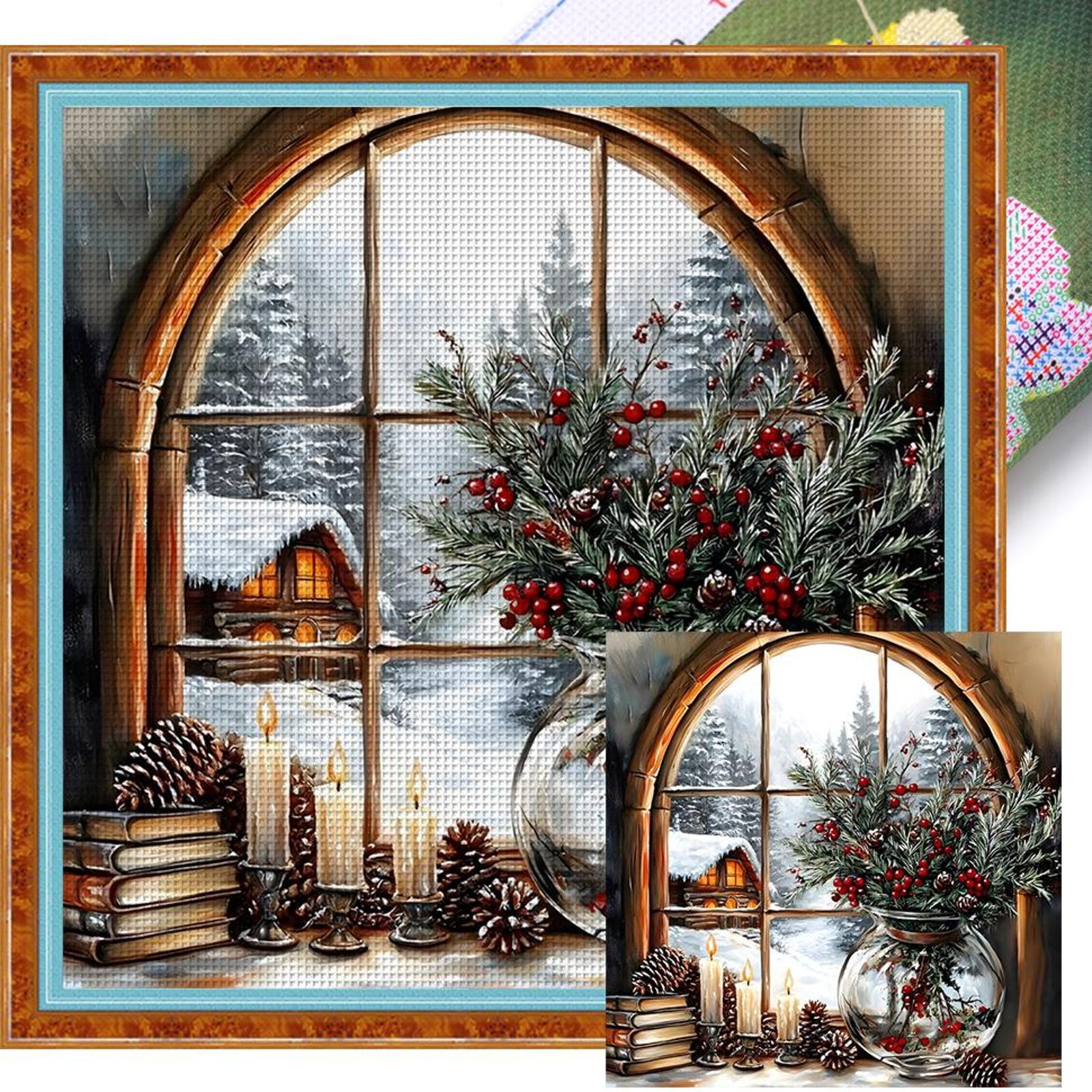 

Повна вишивка Еко-бавовняна нитка 11CT Друкований пейзаж у вікні Набір для вишивки хрестиком