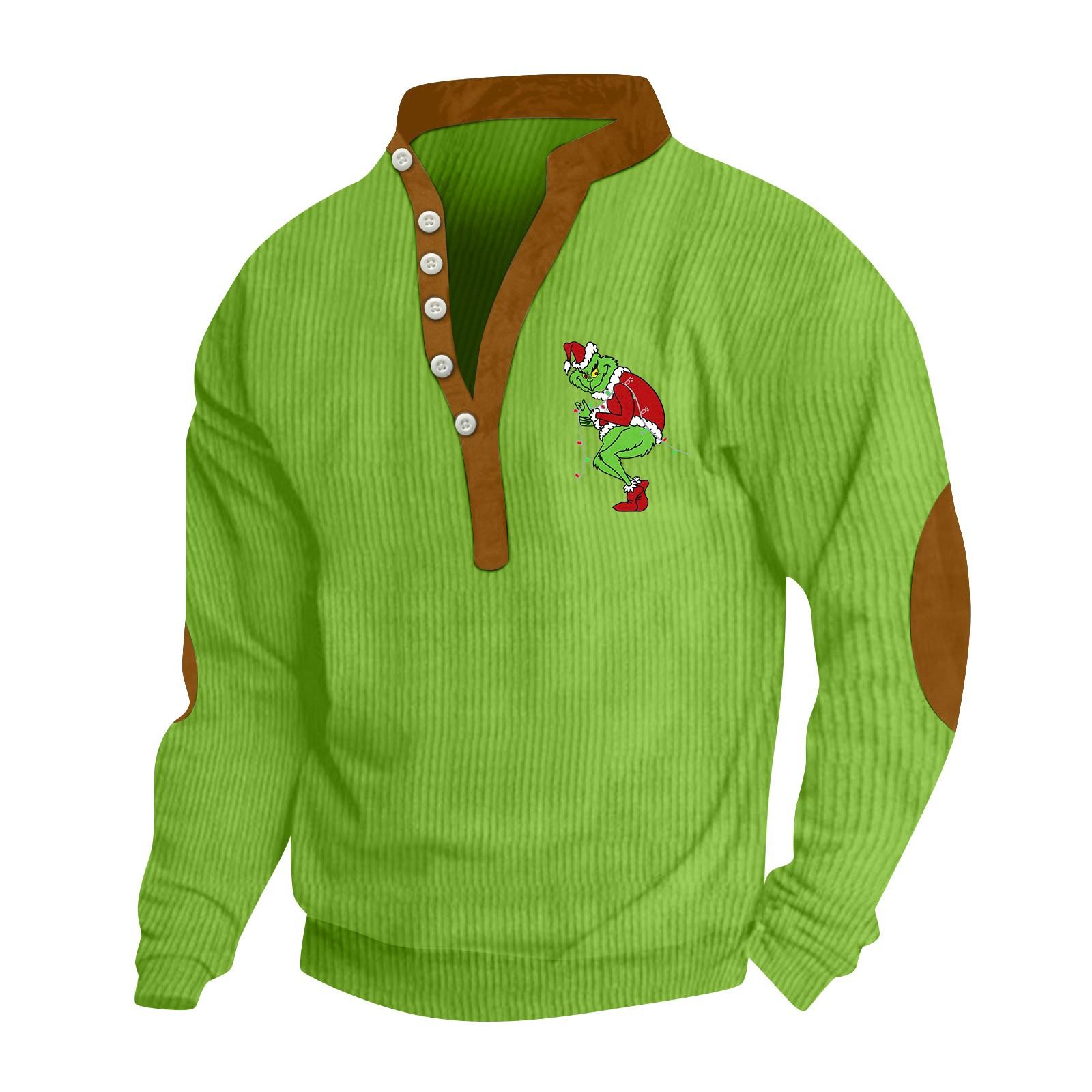 Men s Corduroy Cardigan 6-Button Long Sleeve Sweatshirt Fashion Button Hoodie L