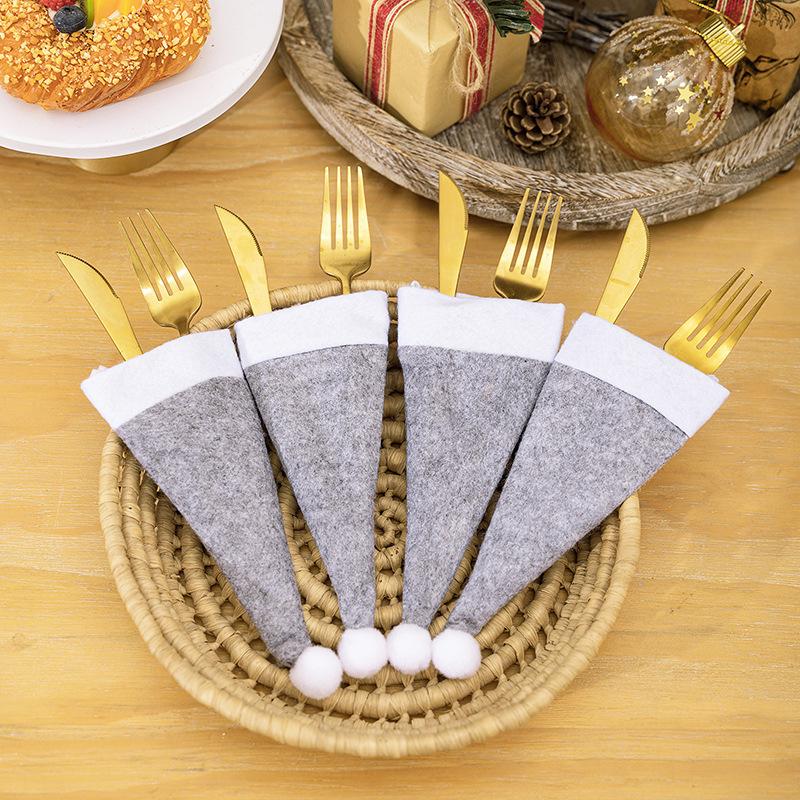 2-30PCS Merry Christmas Decoration Christmas Tableware Bag Holder Christmas Hat Fork Knife Cutlery Bag Christmas Ornament Decor
