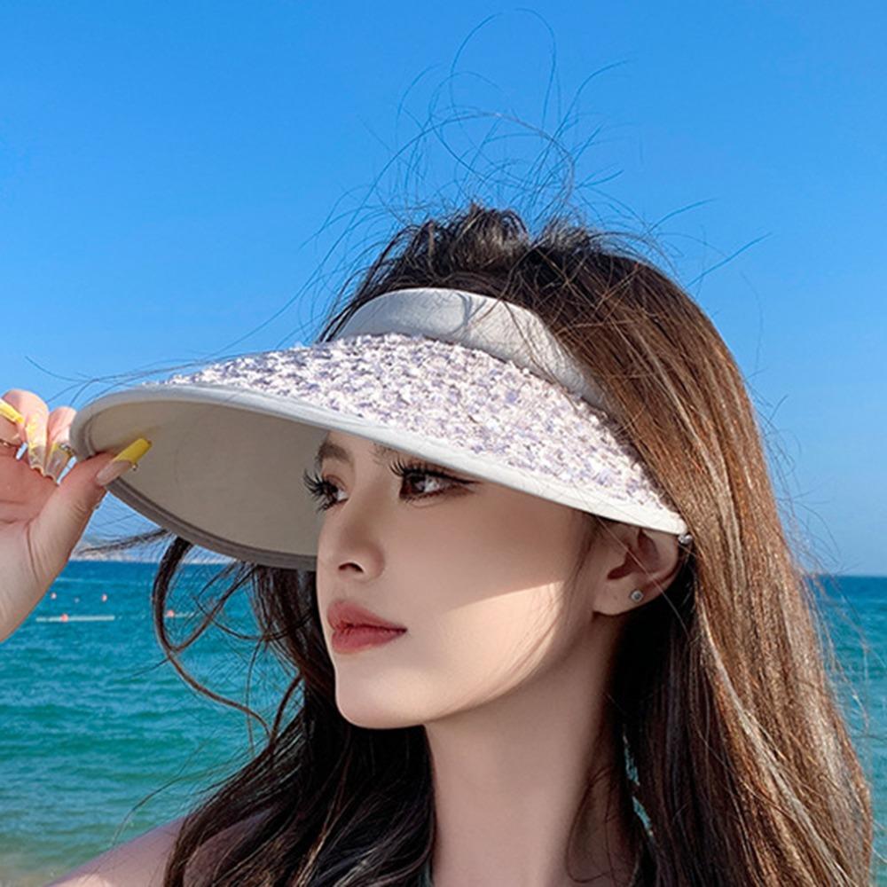 Anti-UV Sequin Sun Hat Summer Visor Cap Simple Empty Top Cap  Holiday