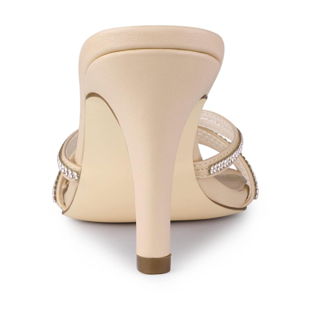 Allegra K Women's Open-Toe Mules with Rhinestone Decoration and Stiletto Heels, Beige, Size 25.0cm