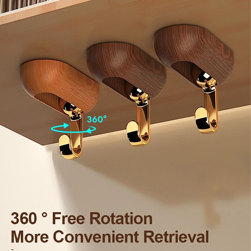 4PCS Self Adhesive 360° Rotating Wall Hook Strong Without Drilling Coat Bag Bathroom Door Kitchen Towel Hanger Hooks Home Storage