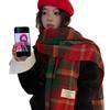 New atmosphere Chinese red fringed women's autumn and winter new knitted warm Christmas plaid scarf