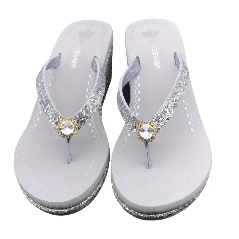 Fashion Summer Platform Women Slippers High Heel Wedges Slides Sequins Rhinestones Ladies Flip Flops Casual Female Sandals Sexy Shoes