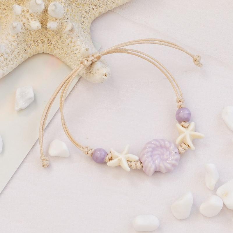 1 Piece Adjustable Boho Jewelry Starfish Hand Rope Handmade Snail Shell Ceramic Bracelet For Women And Men Diy Decoration