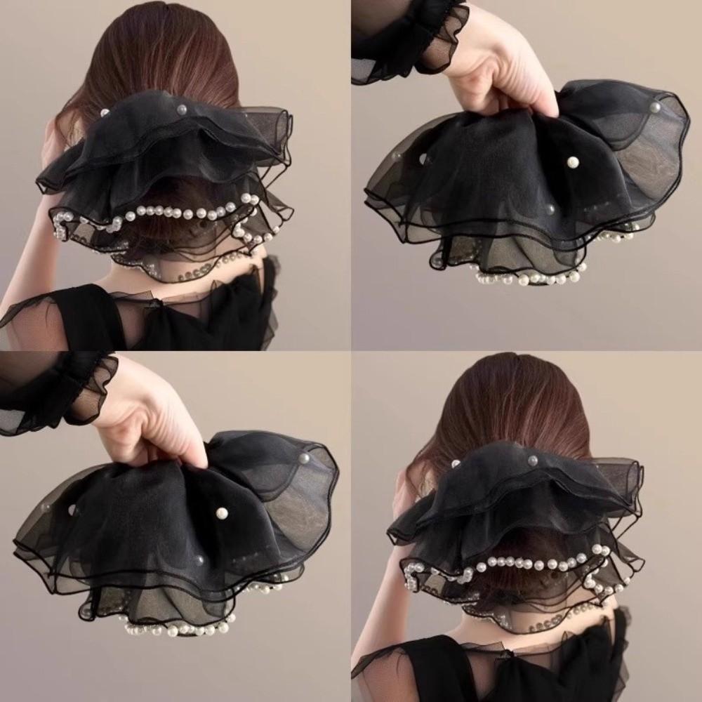 Pearl Large Organza Scrunchies Hair Bands Hair Ties Ponytail Holder Gentle Elastic Oversize Chiffon Scrunchies Bun Hairstyle