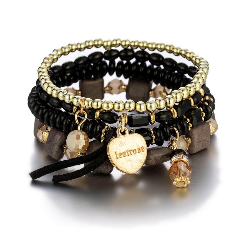 DIEZI Korean Ethnic Bohemian Crystal Beads Leaves Charm Bracelets For Women Girls Elastic Rope Wrap Bracelet Pulseira Feminina