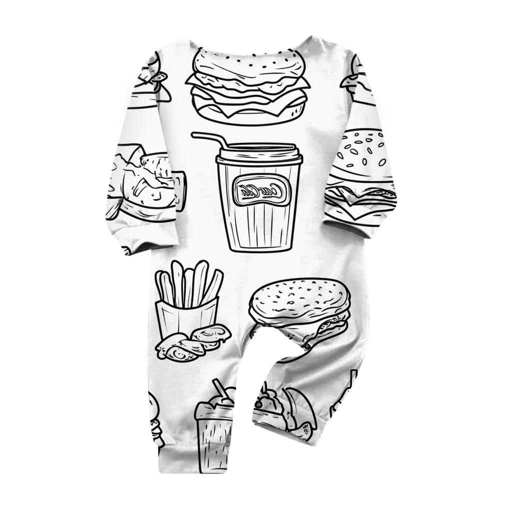 Handbemaltes Eltern-Kind-Outfit - Aufdruck Rundhals Eltern-Kind Langarm Lange Hose Hausanzug Anzug