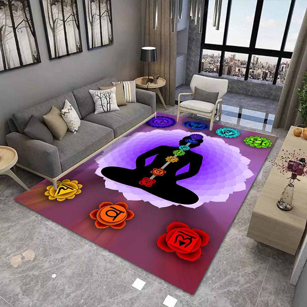 Yoga Meditation Carpet Rainbow 7 Chakra Living Room Decoration Floor Mat Home Bedroom Non-slip Kitchen Rug Bath Washable Doormat