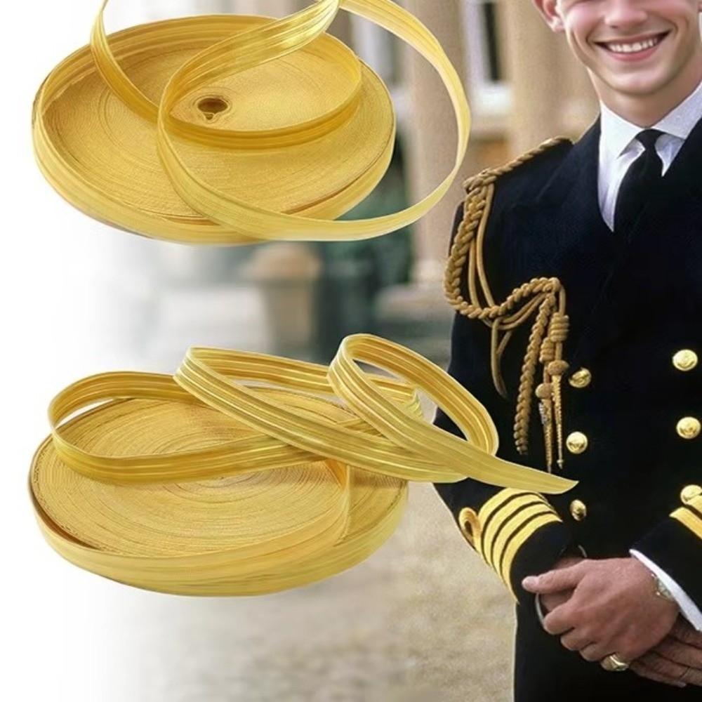Wire Edge Stitched Edge Ribbon Golden Gold Braid Webbing Grosgrain Ribbon  Uniform Trim