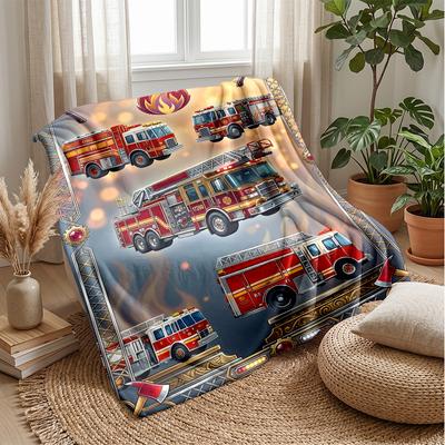 Fire Truck Showcase Theme Blanket Lightweight Warm Flannel Blanket Decorative Throw Blanket for Home Decoration
