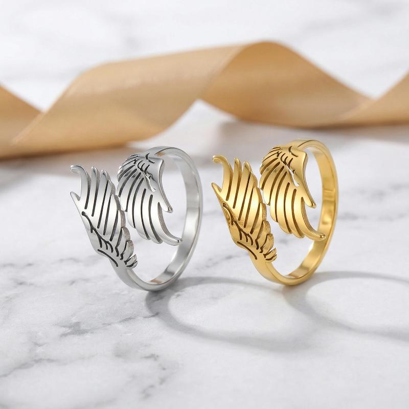 Stainless Steel Angel Wing Ring Opening Adjustable Feather Jewelry Suitable For Men Women Couples Anniversary Gifts