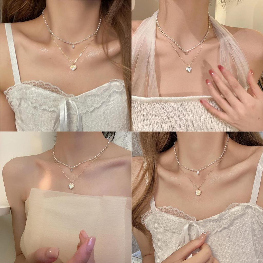 Trendy Heart-shaped Double-layer Pearl Necklace For Women 2022 New Design Minimalist And Versatile Accessory Alloy)
