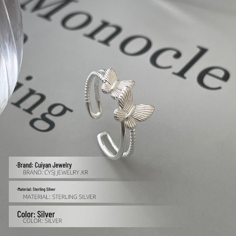 Cuiyan S925 Silber Doppelter Schmetterling Offener Ring - Schmuck im koreanischen Stil für Frauen