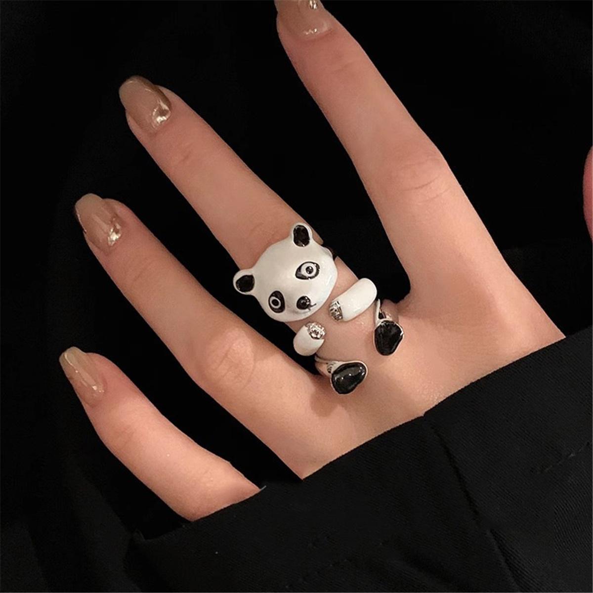 3Pcs/set Cute Cartoon Panda Decoration Drip Oil Open Rings for Women Fashion Jewelry Gift Creative Ring resizable