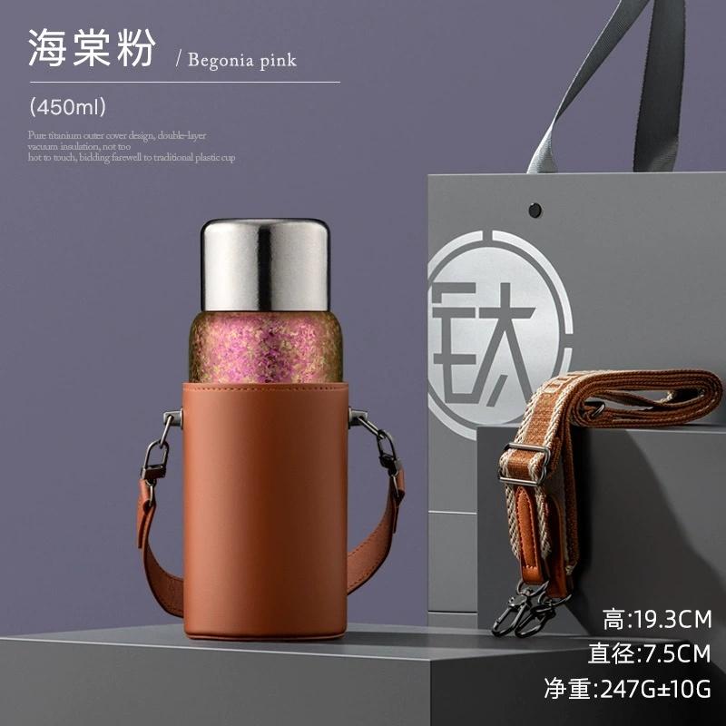 

Pure Titanium Double-layer Vacuum Flask Thermos Cup 450/600ml Portable Water Bottle with Bounce Cap for Travel Car Drinkware 1set