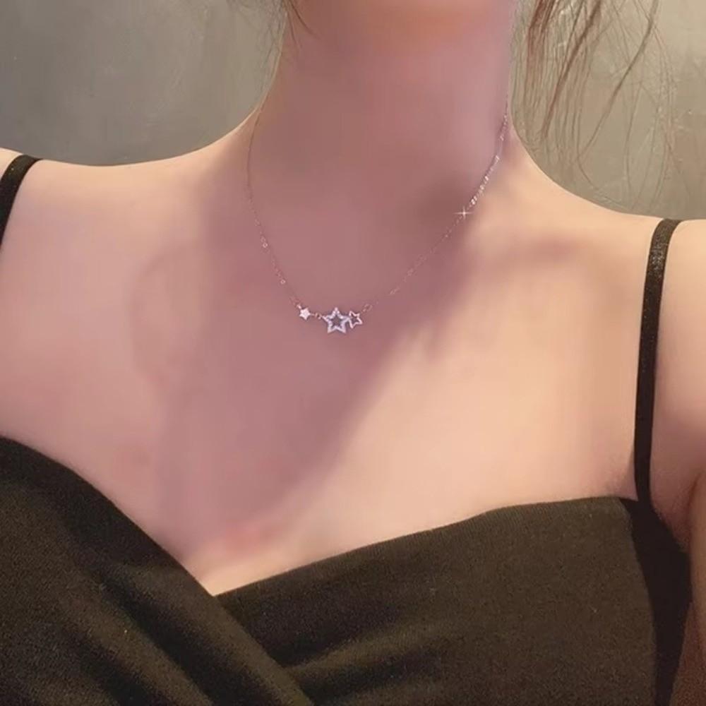 Inlaid Zircon Clavicle Chain Pentagram Shape Choker Necklaces Temperament Clavicle Necklace Gifts