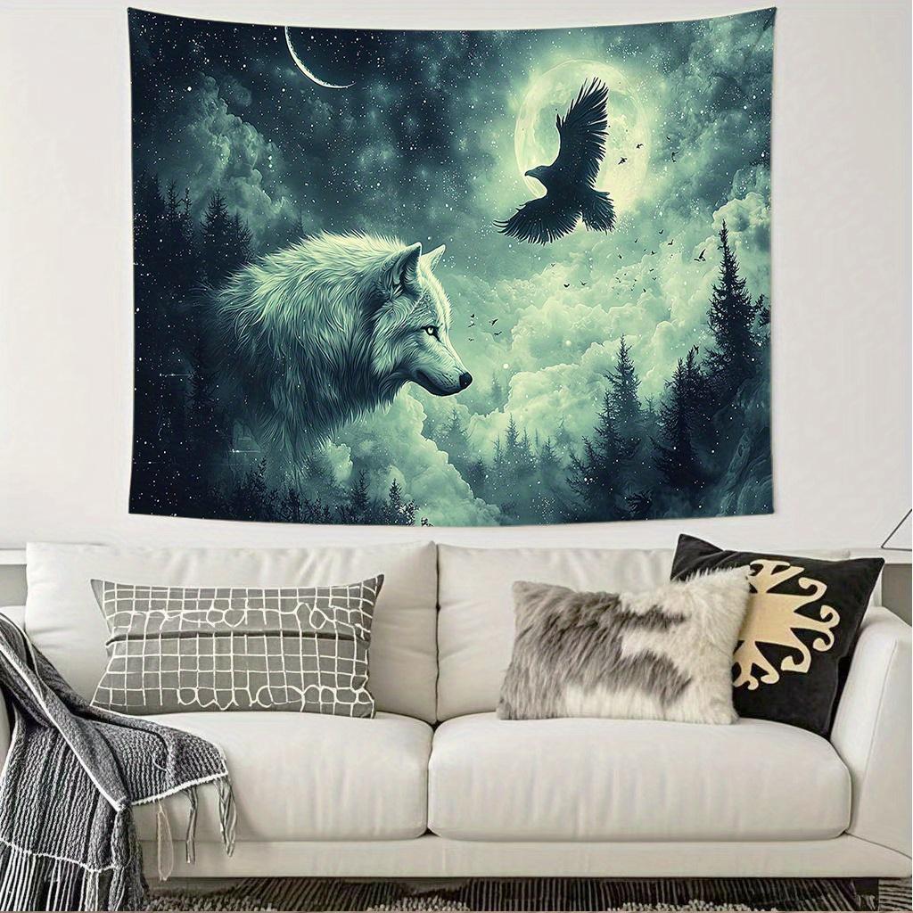 

Wolves and Crows in the Night Sky Digital printing polyester wall tapestry suitable for use in living rooms bedrooms bars party 74x94cm(29x37in)