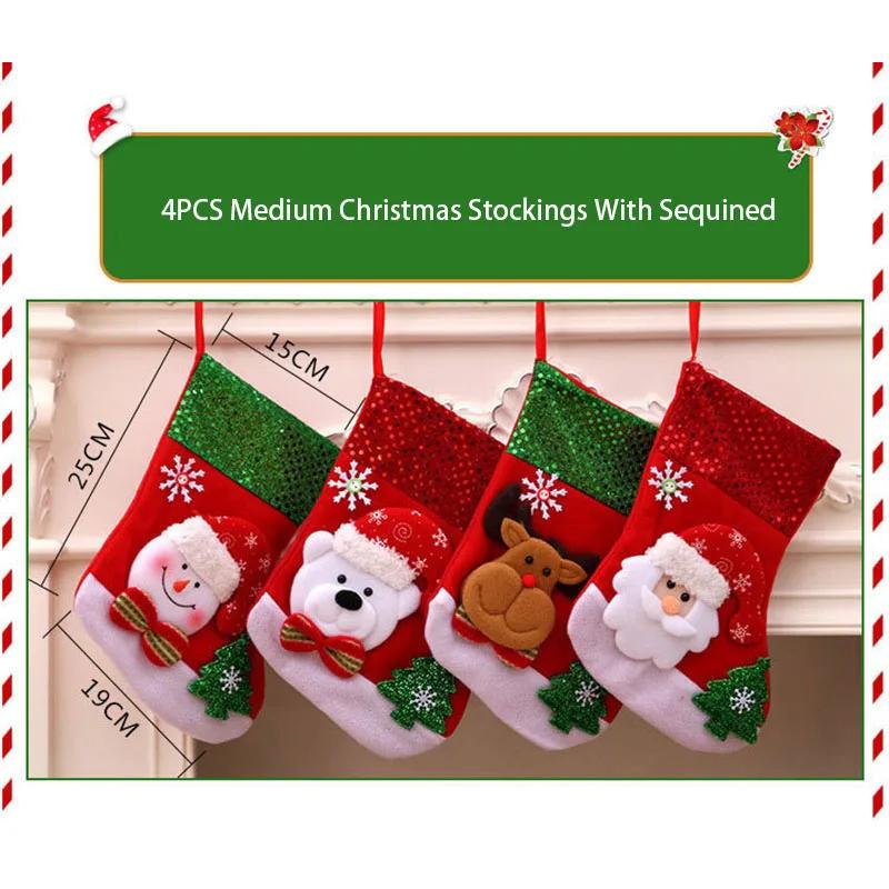 3/4Pcs Christmas Stockings Santa Snowman Hanging Xmas Tree Socks Ornaments Christmas Decor For Home New Year Candy Navidad Gift