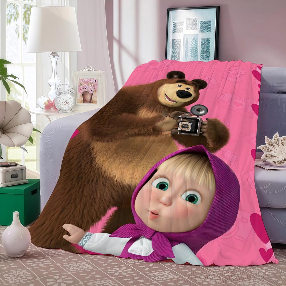 Cartoon M Masha and the bearers Blanket Warm And Soft Suitable For Bedroom Living Room Sofa Bed Office Travel Camping