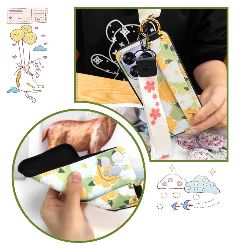 Fashion Design Wrist Strap Phone Case For UMIDIGI A15/A15C Protective Ring Anti-dust Back Cover Anti-knock Wristband