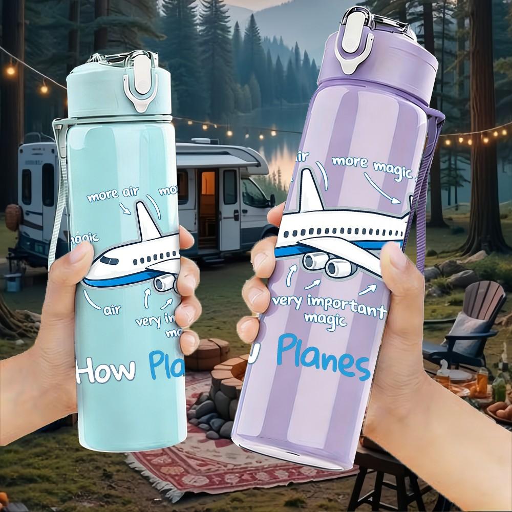 1PC Airplane Wish Planes Fly Slogan Print 750ml Color Plastic Sports Water Bottle Leakproof Flip Straw Lid Suitable for Sports Office Home Use