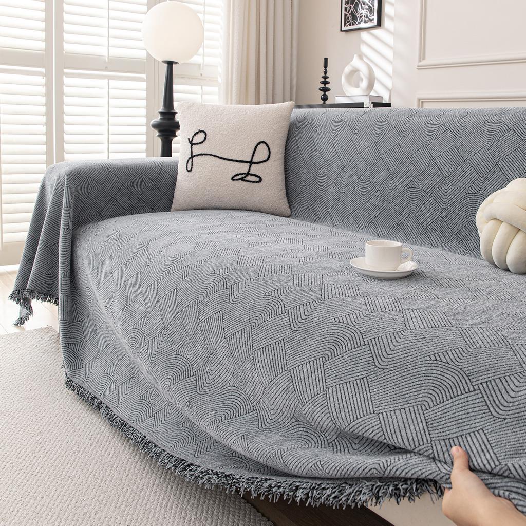 Solid Color Chenille Sofa Cover Modern Minimalist Full Coverage Slipcover Blanket