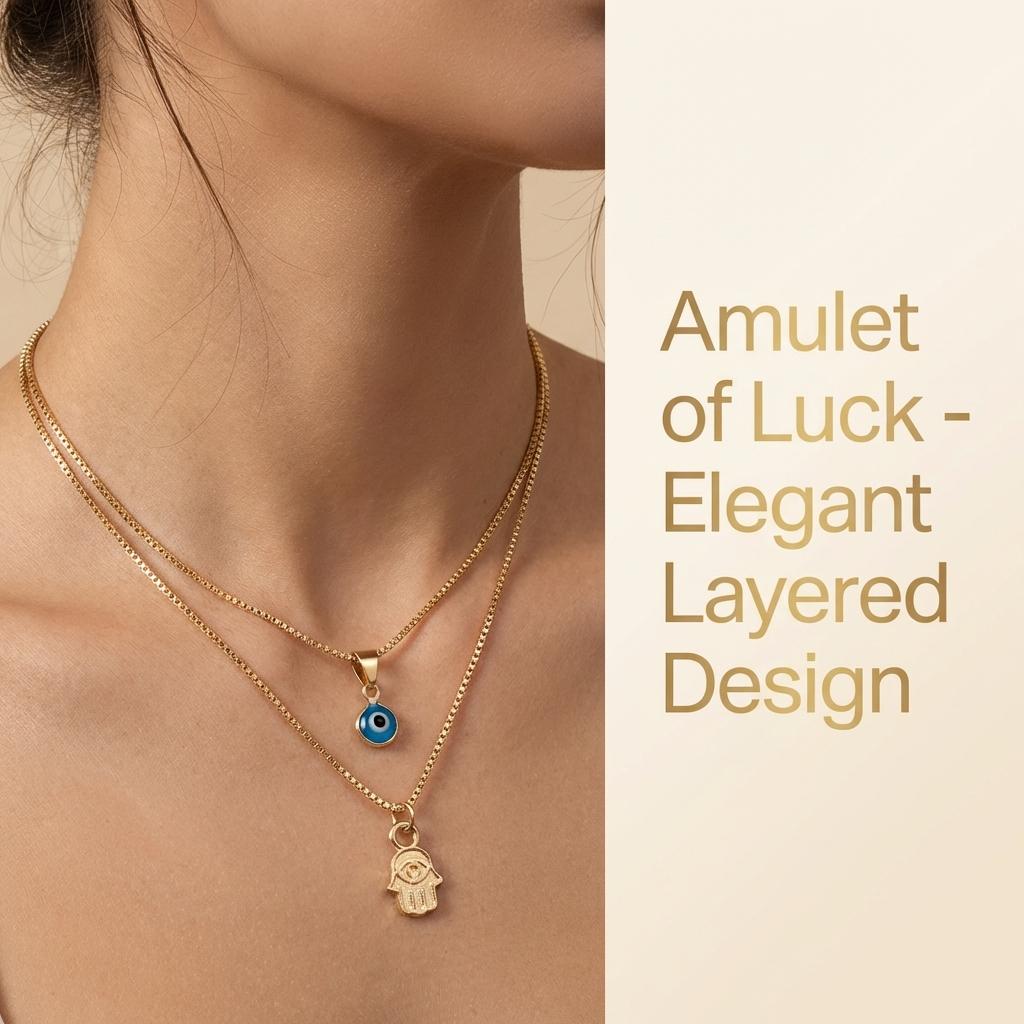 Minimalist Double Layered Evil Eye Hamsa Hand Necklace for Women Turkish Blue Eye Pendant Choker Party Aesthetic Amulet Jewelry