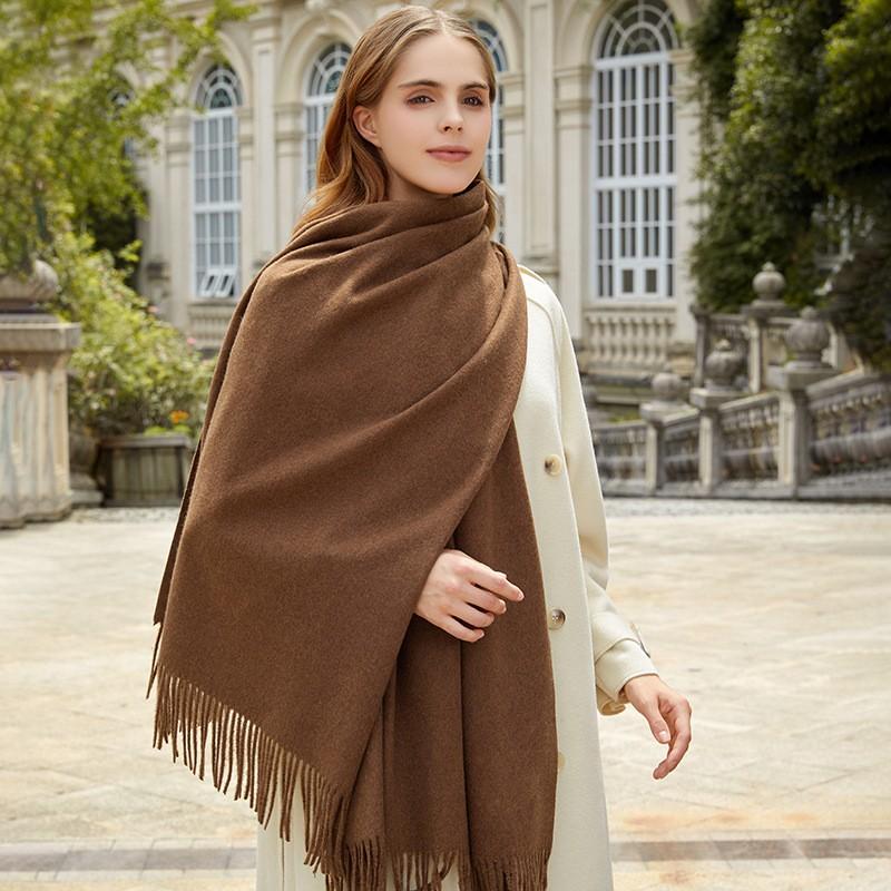 Womens Wool Blend Scarf Winter Warm Shawl Soft Solid Color Knit Wrap With Fringe Korean Style