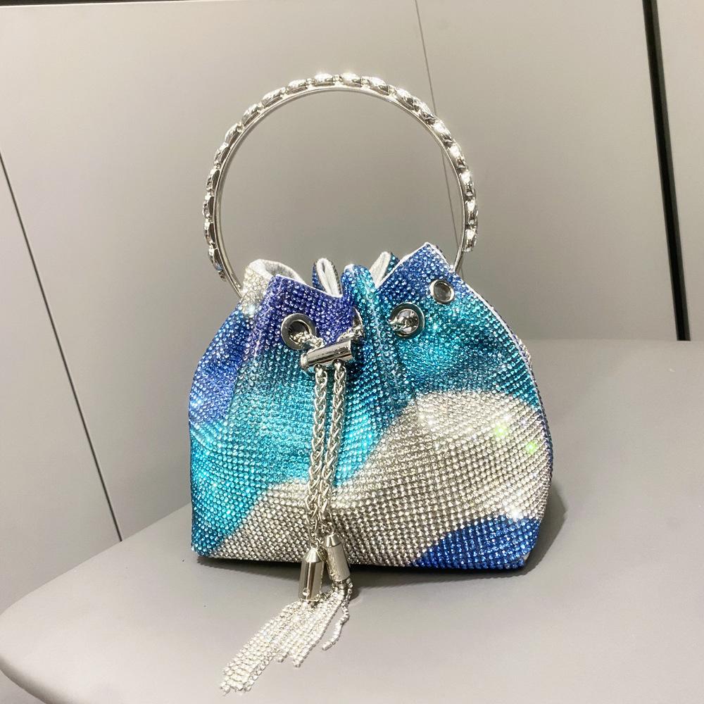Diamond Bucket Bag Handle Evening Bag Women Handbag Metal Ring Handle Clutch Purse Wedding Party Clutch Purse Crossbody Bag морской синий