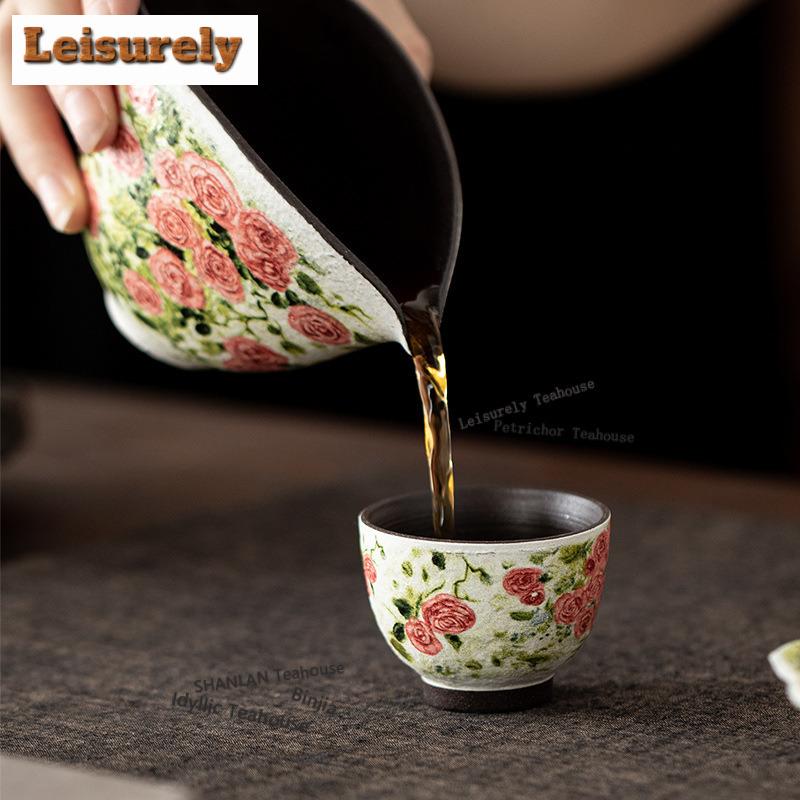 50ML Ölmalerei Stil Rosenblume Flüstern Teetasse Luxus Teeschale Tee-Paar Teeverkostung Meditationsbecher Chazhan Meistertassen Cha