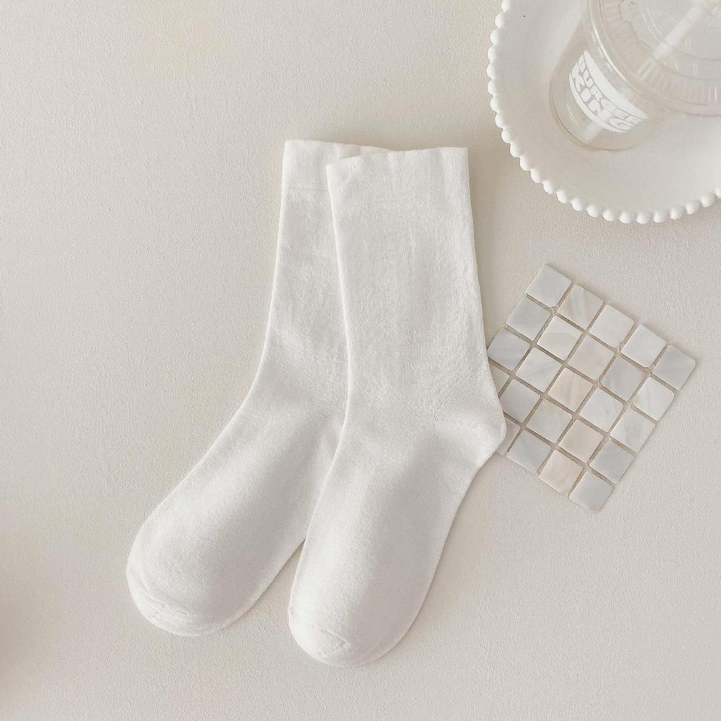 Versatile Coffee Socks For Women, Comfortable Wide-Mouth Socks Medium Tube Socks Solid Color Black And White Cotton Socks Tide